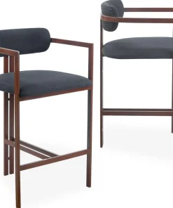 Lot de 2 chaises de bar design Galilea Métal Effet bois foncé et Tissu Anthracite