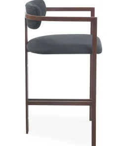 Lot de 2 chaises de bar design Galilea Métal Effet bois foncé et Tissu Anthracite