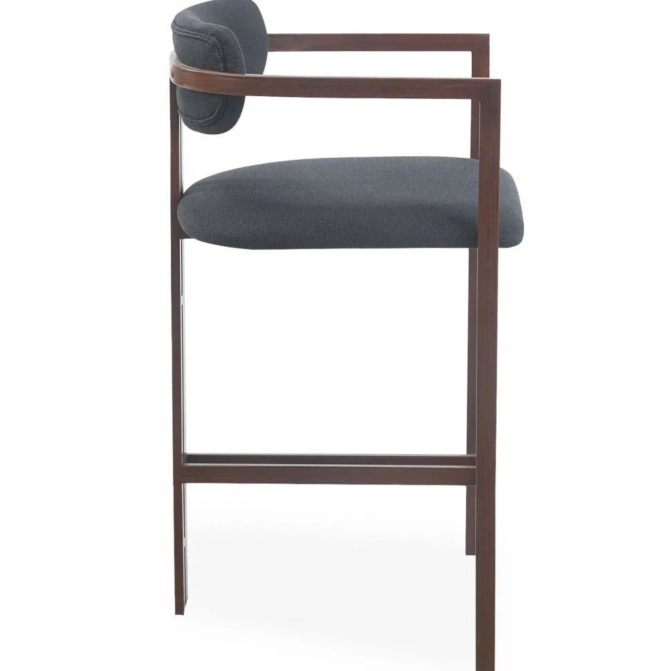 Lot de 2 chaises de bar design Galilea Métal Effet bois foncé et Tissu Anthracite