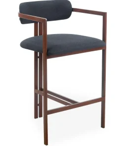 Lot de 2 chaises de bar design Galilea Métal Effet bois foncé et Tissu Anthracite