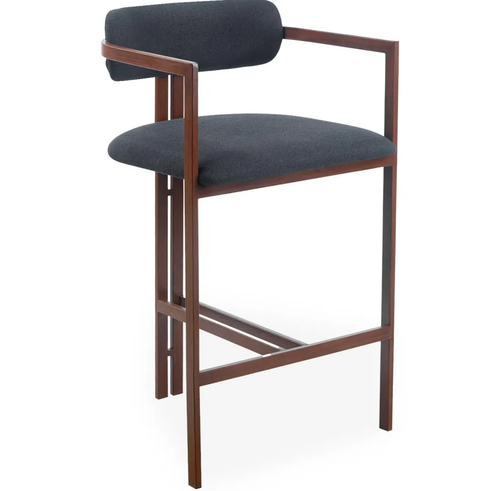 Lot de 2 chaises de bar design Galilea Métal Effet bois foncé et Tissu Anthracite