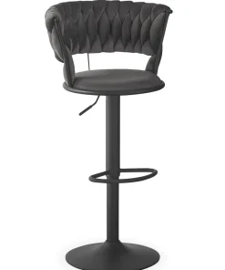 Lot de 2 chaises de bar dossier arrondi style maillage Xenox Velours Gris et Métal Noir