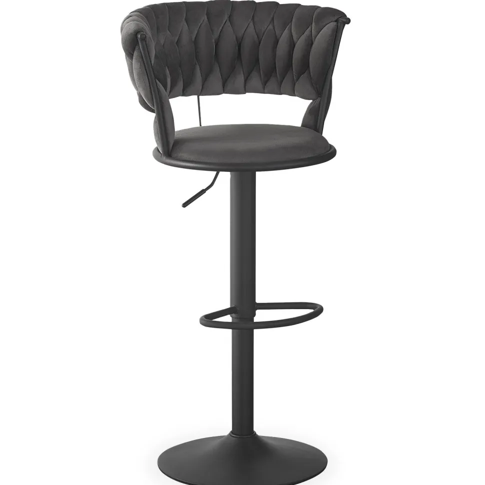 Lot de 2 chaises de bar dossier arrondi style maillage Xenox Velours Gris et Métal Noir