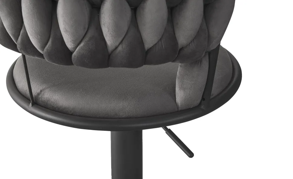 Lot de 2 chaises de bar dossier arrondi style maillage Xenox Velours Gris et Métal Noir