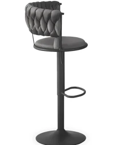 Lot de 2 chaises de bar dossier arrondi style maillage Xenox Velours Gris et Métal Noir