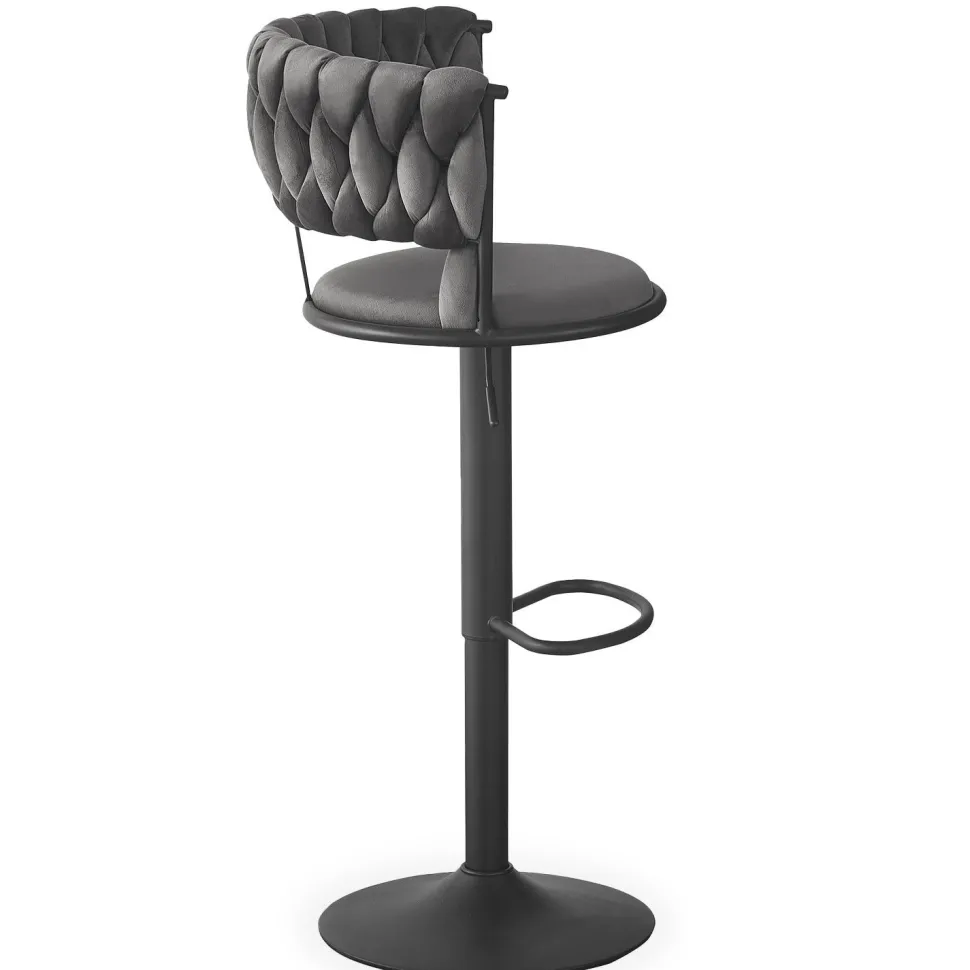 Lot de 2 chaises de bar dossier arrondi style maillage Xenox Velours Gris et Métal Noir
