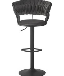 Lot de 2 chaises de bar dossier arrondi style maillage Xenox Velours Gris et Métal Noir