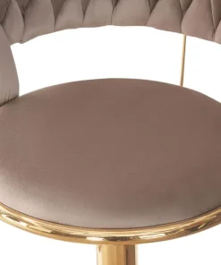 Lot de 2 chaises de bar dossier arrondi style maillage Xenox Velours Taupe et Métal Or