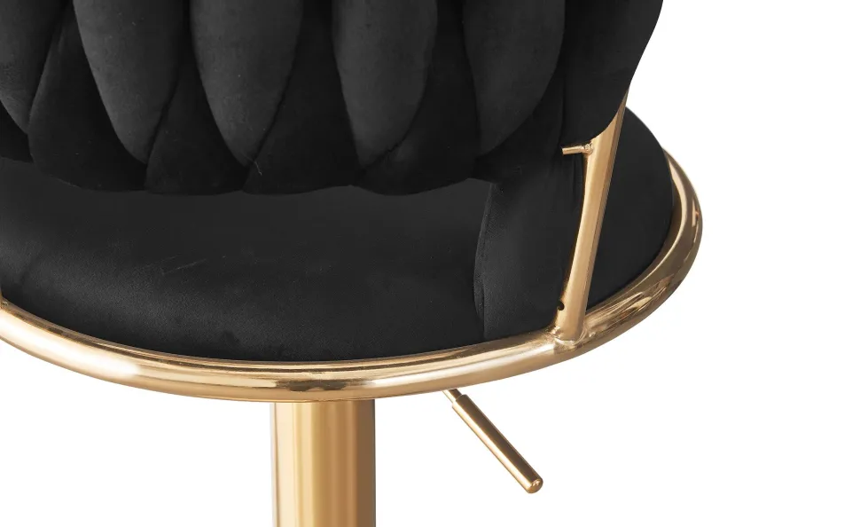 Lot de 2 chaises de bar dossier arrondi style maillage Xenox Velours Noir et Métal Or