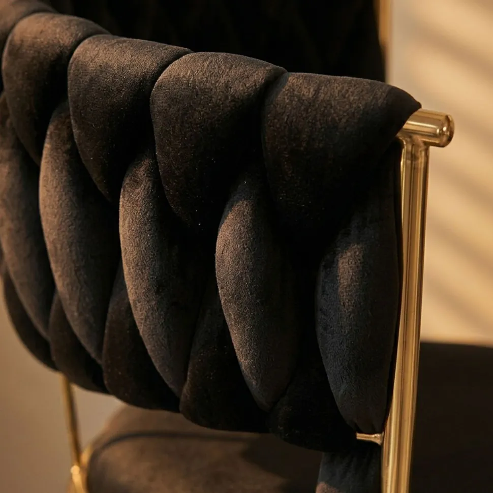 Lot de 2 chaises de bar dossier arrondi style maillage Xenox Velours Noir et Métal Or