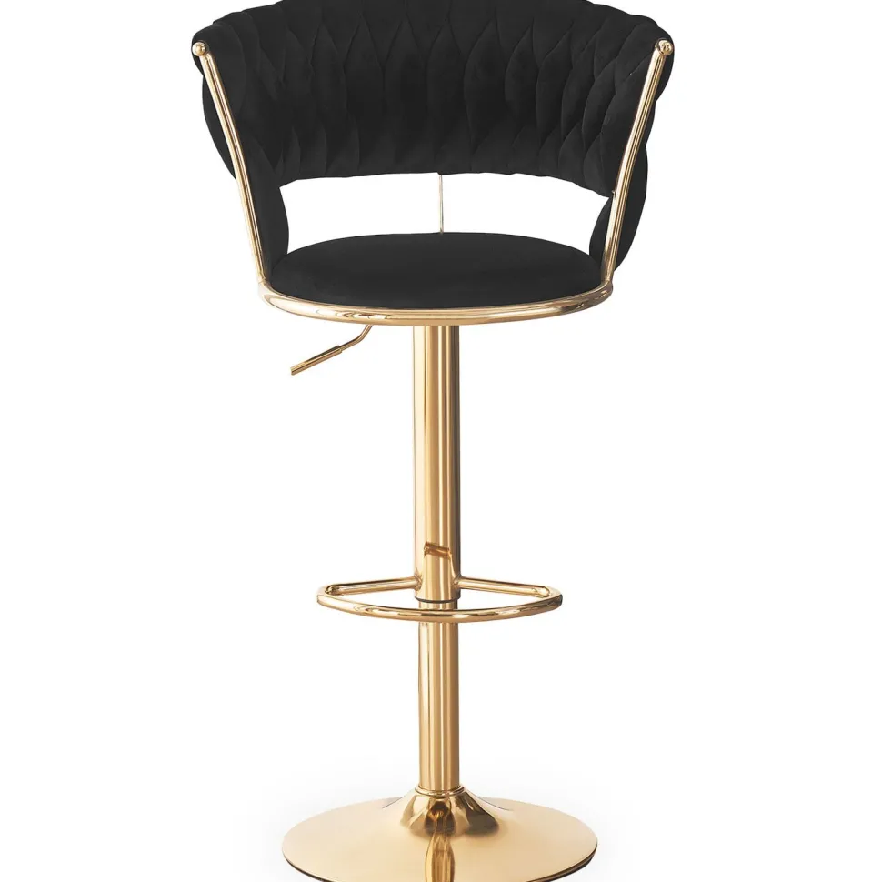Lot de 2 chaises de bar dossier arrondi style maillage Xenox Velours Noir et Métal Or