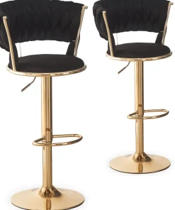 Lot de 2 chaises de bar dossier arrondi style maillage Xenox Velours Noir et Métal Or