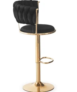 Lot de 2 chaises de bar dossier arrondi style maillage Xenox Velours Noir et Métal Or