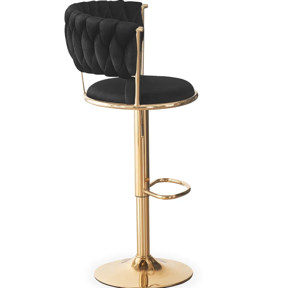 Lot de 2 chaises de bar dossier arrondi style maillage Xenox Velours Noir et Métal Or