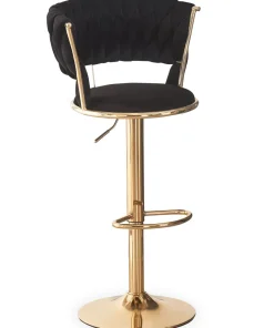 Lot de 2 chaises de bar dossier arrondi style maillage Xenox Velours Noir et Métal Or