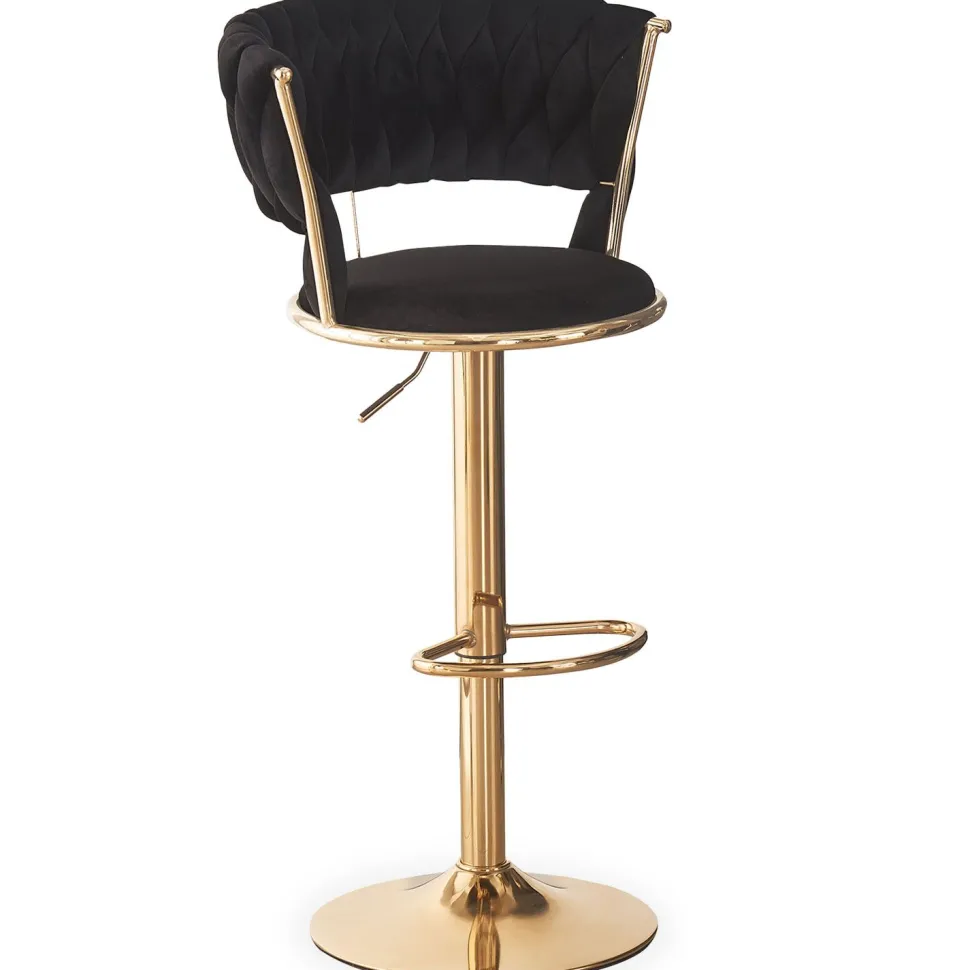 Lot de 2 chaises de bar dossier arrondi style maillage Xenox Velours Noir et Métal Or