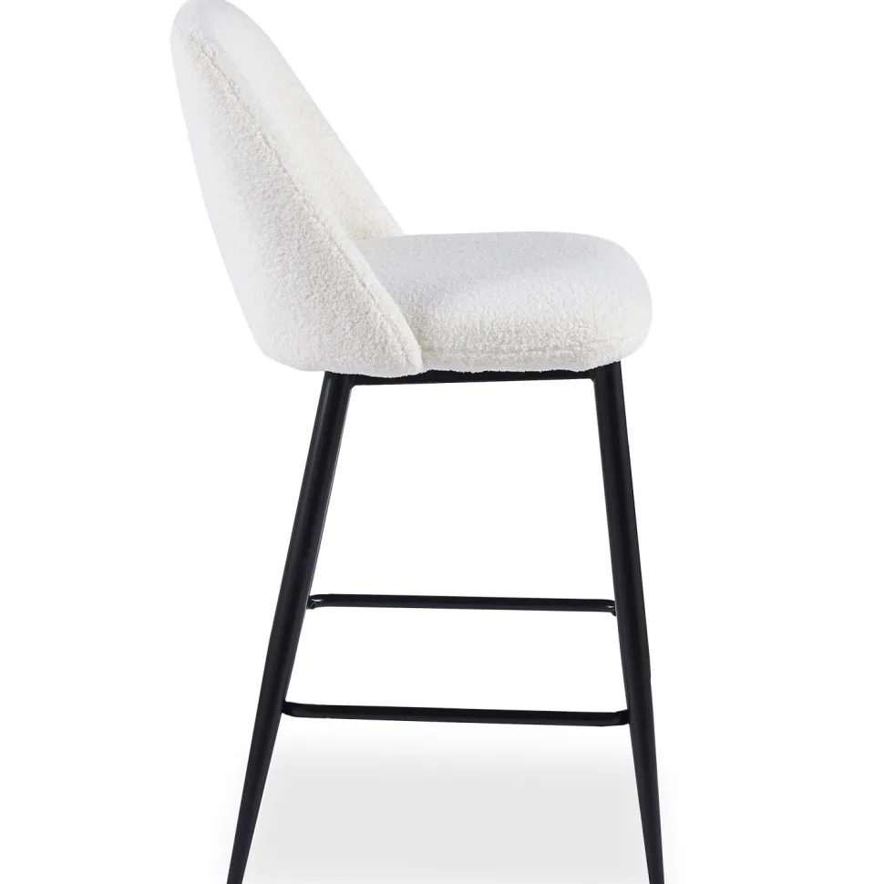 Lot de 2 chaises de bar Ecuador Métal Noir et Tissu bouclette Crème