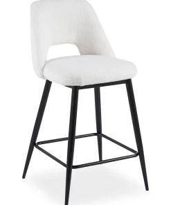 Lot de 2 chaises de bar Ecuador Métal Noir et Tissu bouclette Crème