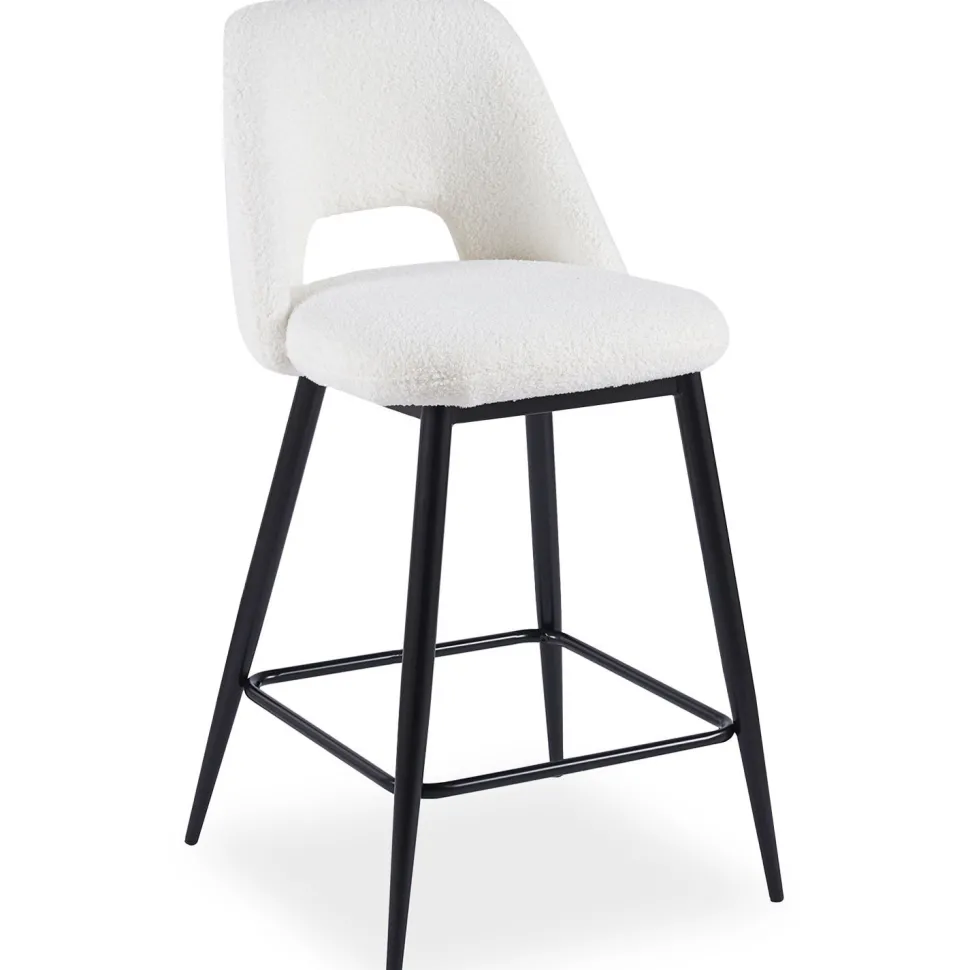 Lot de 2 chaises de bar Ecuador Métal Noir et Tissu bouclette Crème