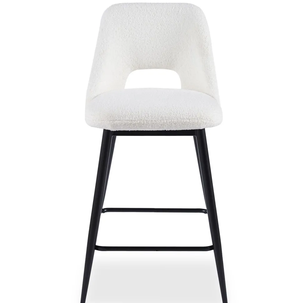 Lot de 2 chaises de bar Ecuador Métal Noir et Tissu bouclette Crème
