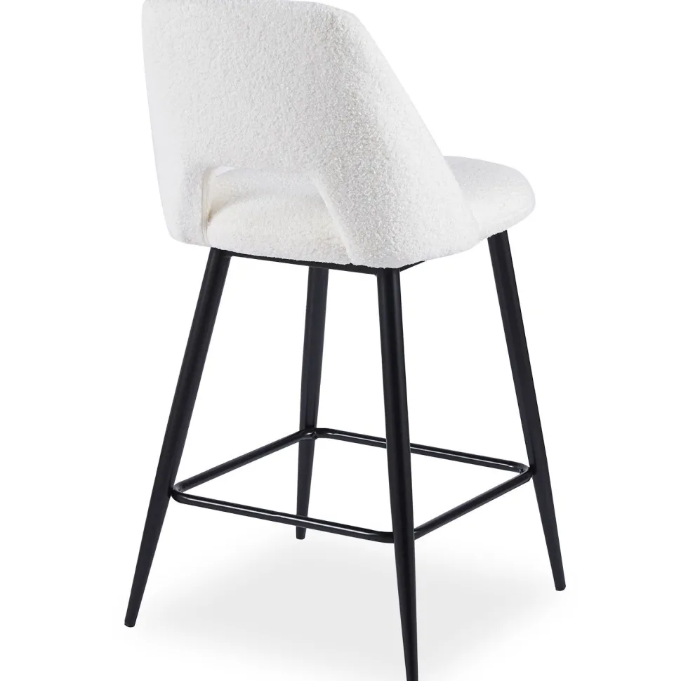 Lot de 2 chaises de bar Ecuador Métal Noir et Tissu bouclette Crème