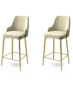 Lot de 2 chaises de bar Nairis Velours Crème et Métal Or