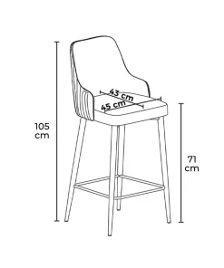 Lot de 2 chaises de bar Nairis Velours Crème et Métal Or
