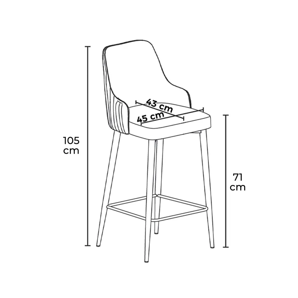 Lot de 2 chaises de bar Nairis Velours Crème et Métal Or