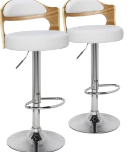 Lot de 2 chaises de bar Ruben Chêne Clair & Simili Blanc