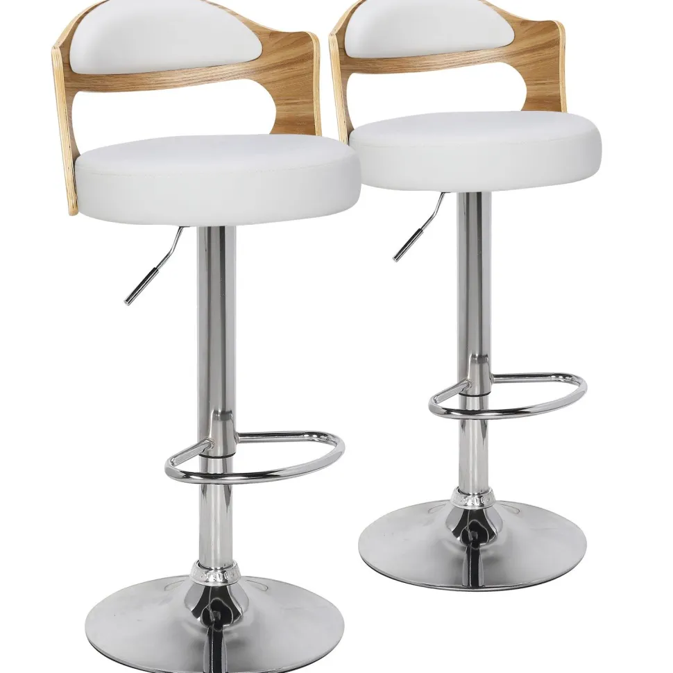 Lot de 2 chaises de bar Ruben Chêne Clair & Simili Blanc