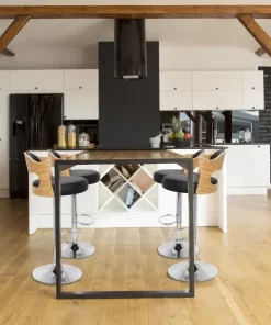 Lot de 6 chaises de bar Ruben Chêne clair et Simili Noir
