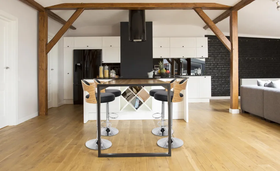 Lot de 6 chaises de bar Ruben Chêne clair et Simili Noir