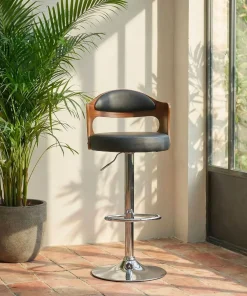 Lot de 6 chaises de bar Ruben Bois Noisette et Simili Noir