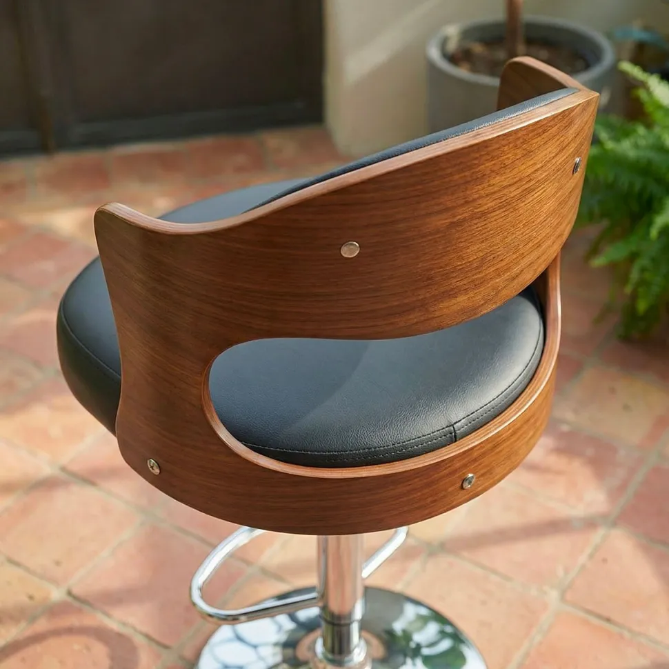 Lot de 6 chaises de bar Ruben Bois Noisette et Simili Noir