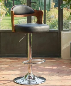Lot de 6 chaises de bar Ruben Bois Noisette et Simili Noir