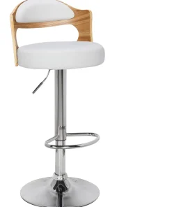 Lot de 6 chaises de bar Ruben Chêne clair et Simili Blanc