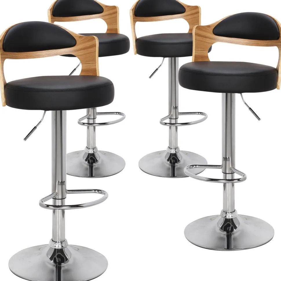 Lot de 4 chaises de bar Ruben Chêne clair et Simili Noir