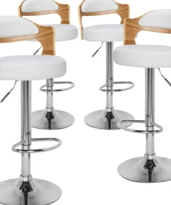 Lot de 4 chaises de bar Ruben Chêne clair et Simili Blanc