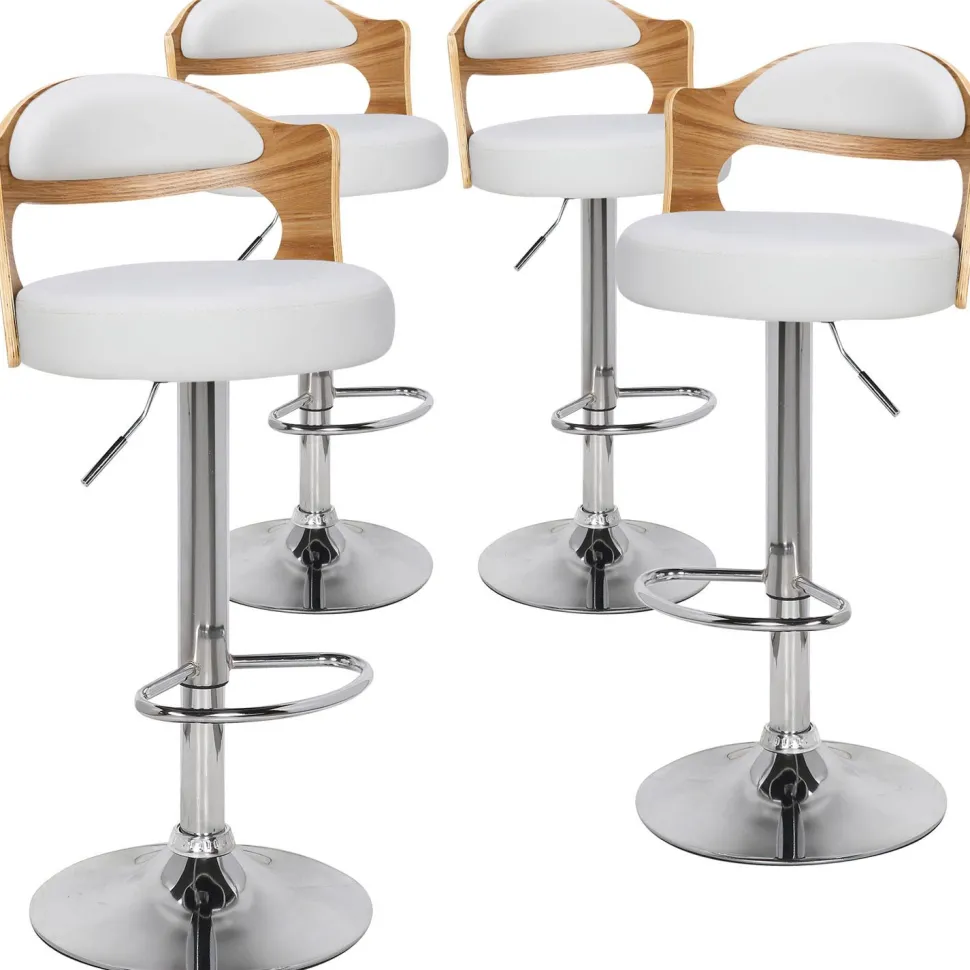 Lot de 4 chaises de bar Ruben Chêne clair et Simili Blanc