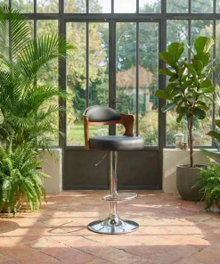 Lot de 4 chaises de bar Ruben Bois Noisette et Simili Noir