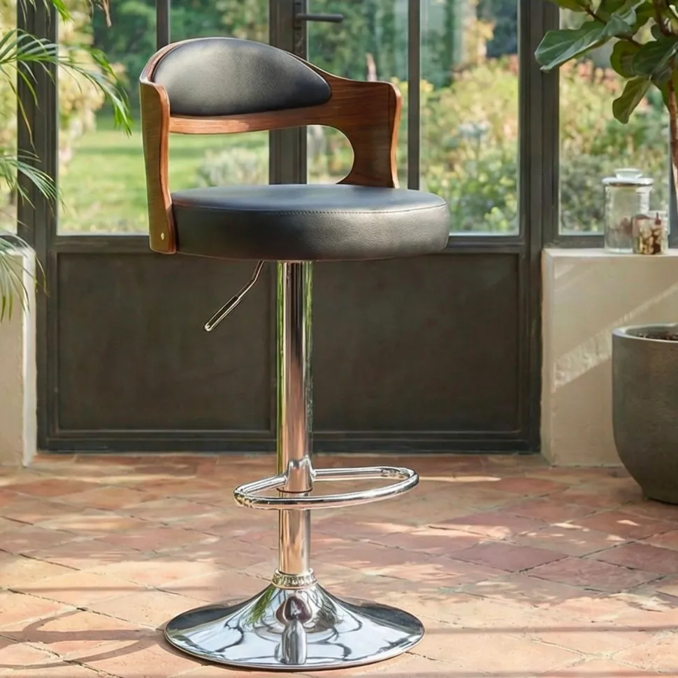 Lot de 4 chaises de bar Ruben Bois Noisette et Simili Noir