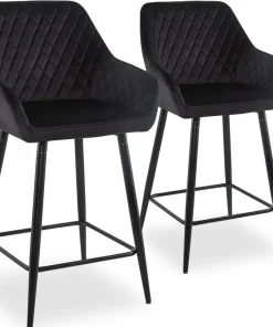 Lot de 2 chaises de bar Veronika Velours Noir