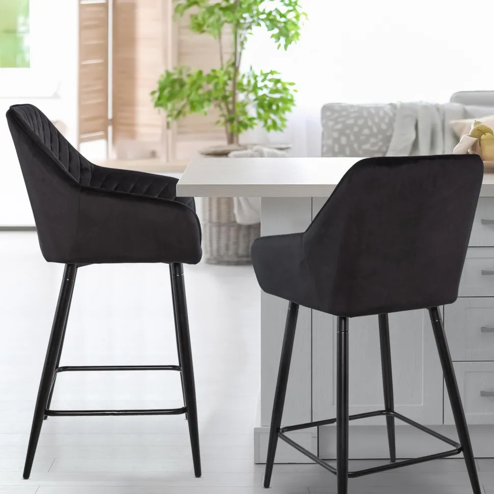 Lot de 2 chaises de bar Veronika Velours Noir
