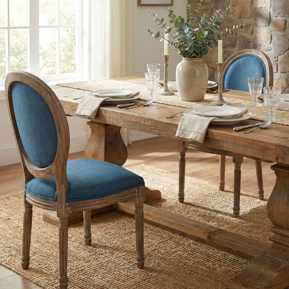 Lot de 20 chaises de style médaillon Louis XVI Tissu Bleu