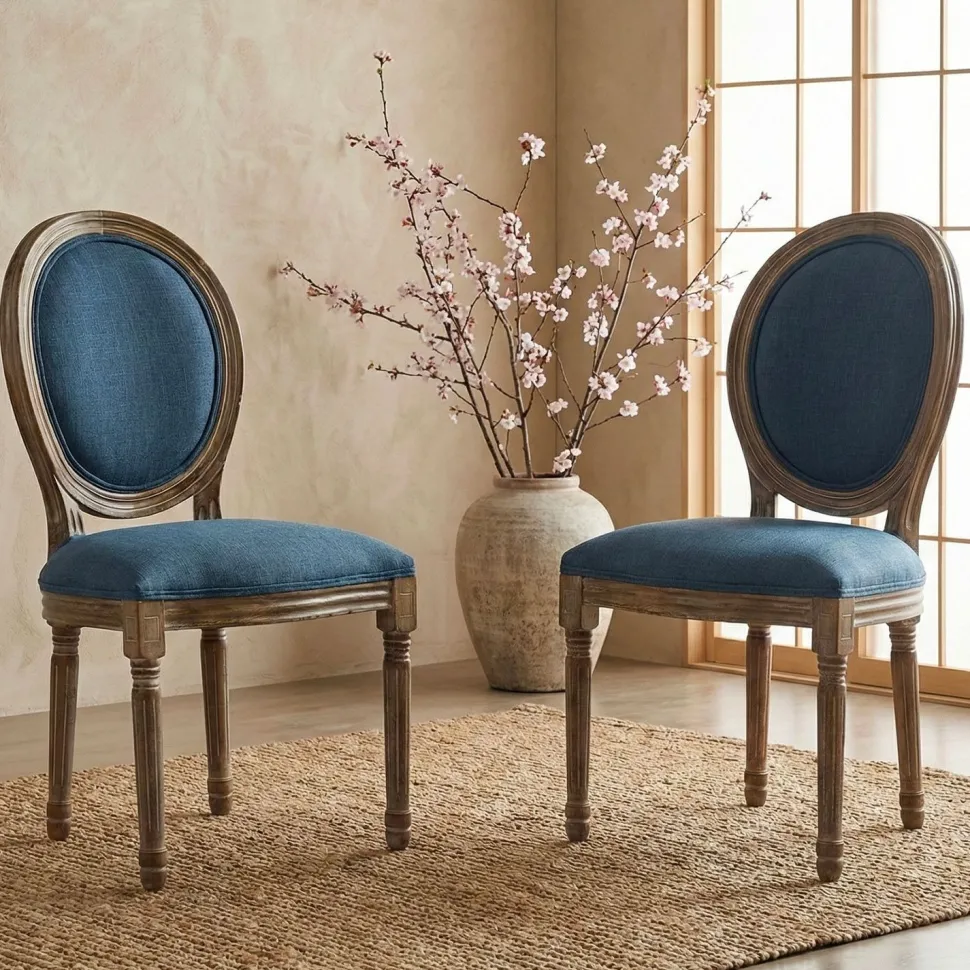Lot de 20 chaises de style médaillon Louis XVI Tissu Bleu