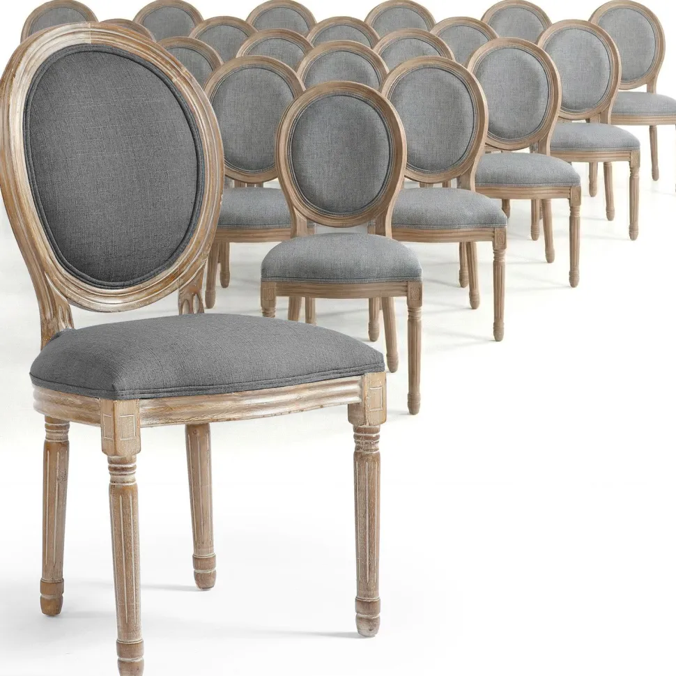 Lot de 20 chaises de style médaillon Louis XVI Tissu Gris Clair