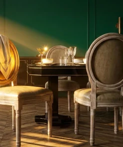 Lot de 2 chaises de style médaillon Louis XVI Bois massif patiné et Simili Taupe