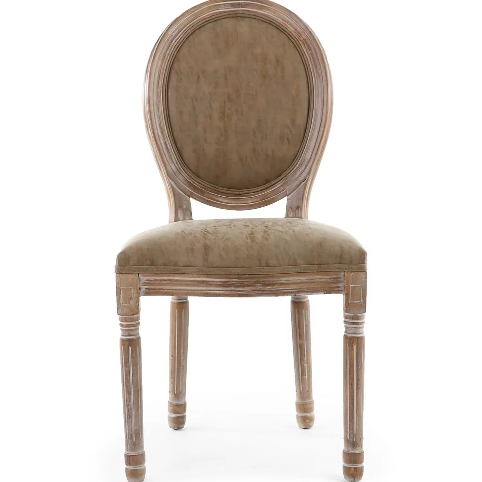 Lot de 2 chaises de style médaillon Louis XVI Bois massif patiné et Simili Taupe