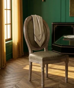 Lot de 2 chaises de style médaillon Louis XVI Bois massif patiné et Simili Taupe