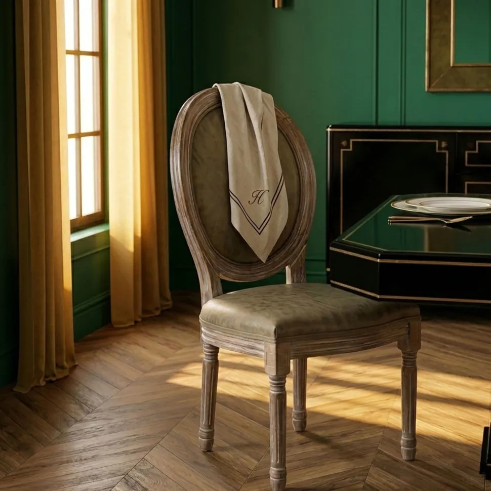 Lot de 2 chaises de style médaillon Louis XVI Bois massif patiné et Simili Taupe